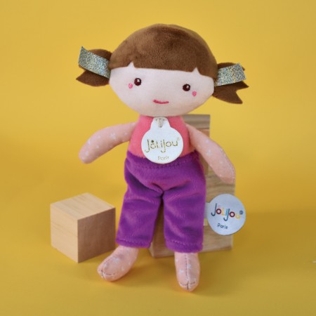 Doudou et Compagnie-Doudou poupée chiffon fille fuchia-18 cm