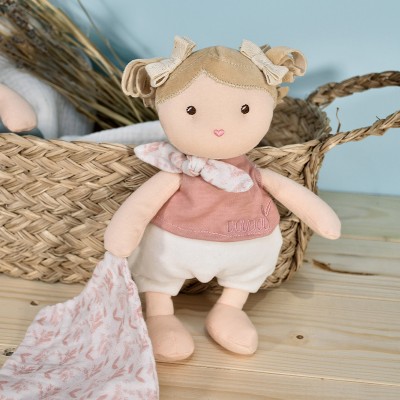 Poupée de chiffon en coton BIO avec Doudou - Camélia - 22 cm