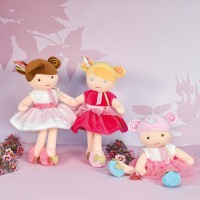 doudou poupée avec robe rose fuschia et chignons blonds Jolijou
