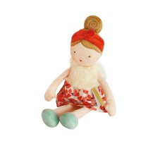 poupée de chiffon avec bandeau rouge, gilet ivoire et jupe aux motifs coquelicot - Jolijou