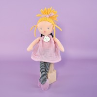 poupee avec couette et cheveux blonds spaghettis portant une robe rose - Jolijou