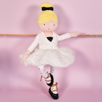 poupée tissu danseuse blonde avec cache-coeur écru, tutu à pois et ballerines noires - Jolijou