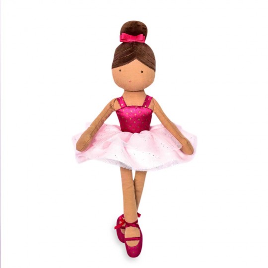 poupée danseuse avec chignon brun, tutu rose clair, justaucorps et chaussons fuschia - Jolijou